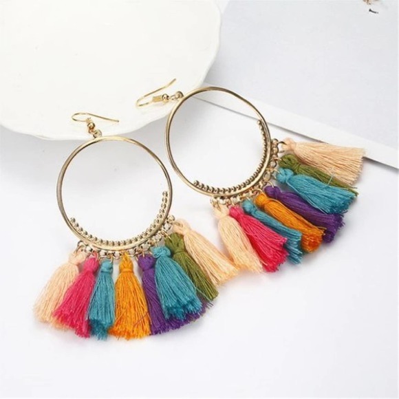 Fashion Boho Circle Fan-Shaped Tassel Earrings - Picture 1 of 5